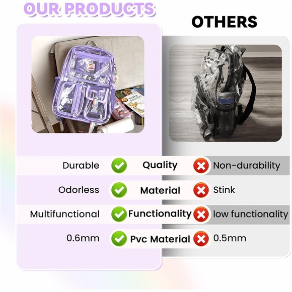 Purple Clear Backpack with Rainbow Accents heavy duty for school stadium approve - Picture 8 of 15